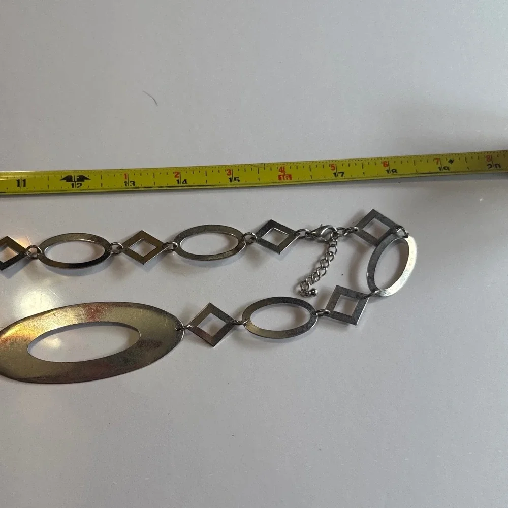 Geometric Chain Belt Womens OS Silver Good Adjustable Y2K‎ Boho Metal